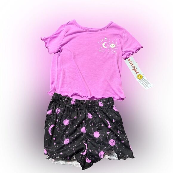 Nwt 4/5 Cat & Jack Pink and Black Pajama Set for summer - Picture 1 of 1